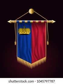 Flag of Liechtenstein. Festive Vertical Banner. Wall Hangings with Gold Tassel Fringing