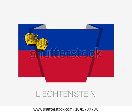 Flag of Liechtenstein. Flat Icon Waving Flag with Country Name on a White Background