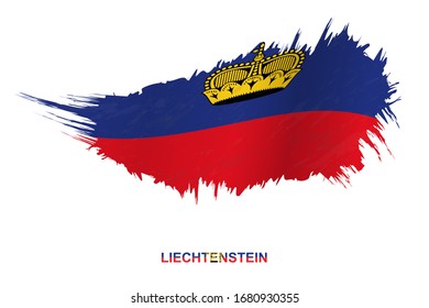 Flag of Liechtenstein in grunge style with waving effect, vector grunge brush stroke flag.