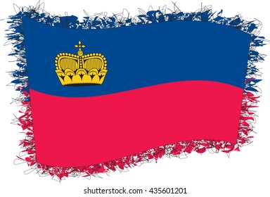 Flag of Liechtenstein, officially the Principality of Liechtenstein. Vector illustration of a stylized flag. Shaggy edge.