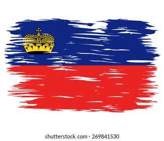 Flag of Liechtenstein, Painted brush colored inks. Symbol Independence Day National Patriotic Travel Country Background Grunge Paint Stock Vector Icon Logo Picture Image Illustration Political