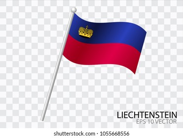Flag of LIECHTENSTEIN with flag pole waving in wind.Vector illustration