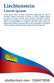 Flag of Liechtenstein, Principality of Liechtenstein. Template for award design, an official document with the flag of Liechtenstein. Bright, colorful vector illustration for graphic and web design.