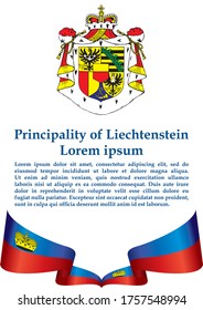 Flag of Liechtenstein, Principality of Liechtenstein. Template for award design, an official document with the flag of Liechtenstein. Bright, colorful vector illustration for graphic and web design.