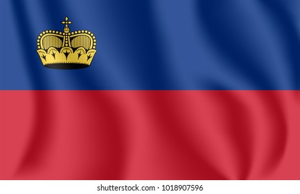 Flag of Liechtenstein. Realistic waving flag of Principality of Liechtenstein. Fabric textured flowing flag of Liechtenstein.