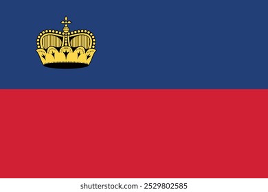 Bandeira do Liechtenstein. Bandeira vermelha e azul com uma coroa. Símbolo nacional do Principado do Liechtenstein.