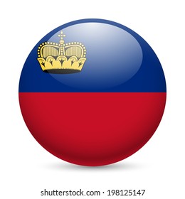 Flag of Liechtenstein as round glossy icon. Button with flag colors
