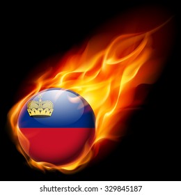 Flag of Liechtenstein as round glossy icon burning in flame