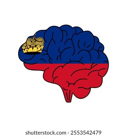 Flag of Liechtenstein. Vector illustration of a combination of a human brain with a country flag on a white background.