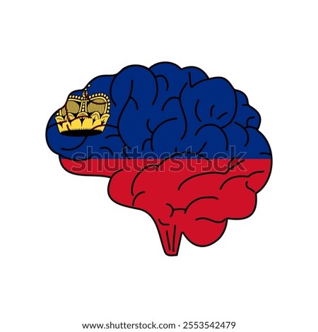 Flag of Liechtenstein. Vector illustration of a combination of a human brain with a country flag on a white background.