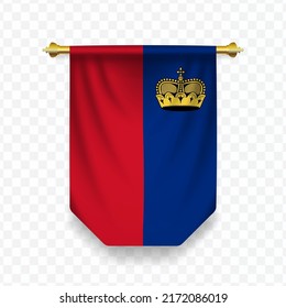 Flag of Liechtenstein. Vector illustration of a vertical hanging flag on a transparent background (PNG).