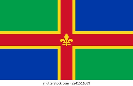 Flag of Lincolnshire or Lincs Ceremonial county (England, United Kingdom of Great Britain and Northern Ireland, uk) Saint George's Cross and fleur de lys,