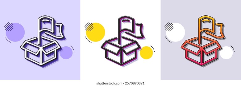 Flag line icon. Halftone dotted pattern. Gradient icon with grain shadow. Delivery location sign. Package destination symbol. Line delivery location icon. Various designs. Vector