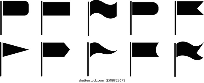 
Flag line icon set. Checkered flags, location marker, waving pennant, bookmark, pin minimal vector illustrations. Simple outline signs for web map application with transparent background.
