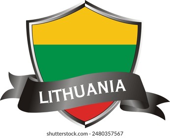 Flag of lithuania as around the metal silver shield with lithuania flag