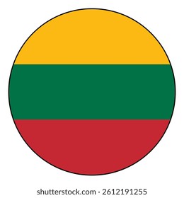 Flag of Lithuania. Black edge. Lithuania circle flag logo icon computer vector illustration design.
