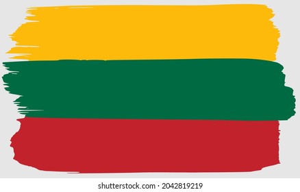 Flag of Lithuania brush stroke watercolor. lithuanian national symbol. Doodle background Vector illustration