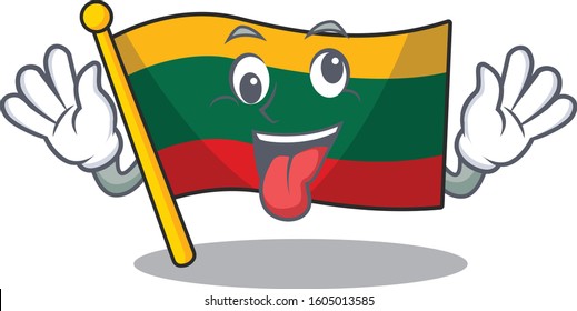 Flag lithuania Cartoon character style with a crazy face