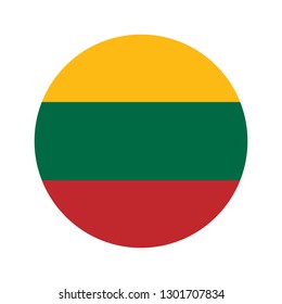 Flag of Lithuania. Circular icon on white background, vector illustration.