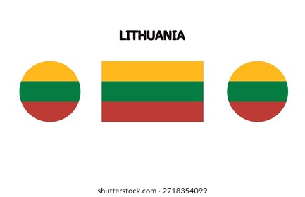 Flag of Lithuania country in high quality (rectangle and circle shape)