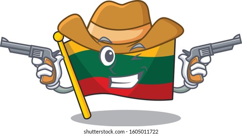 Flag lithuania dressed as a Cowboy having guns