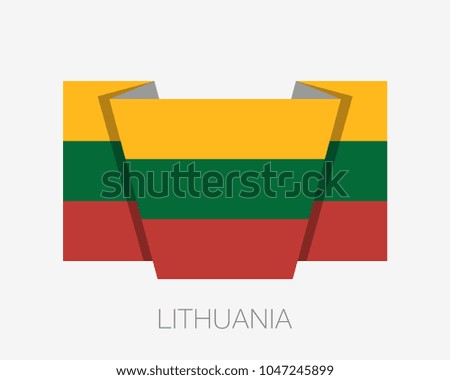 Flag of Lithuania. Flat Icon Waving Flag with Country Name on a White Background
