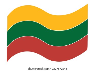 The flag of Lithuania is growing in the wind. Freehand drawing. Doodle. Hand Drawn. Outline.	