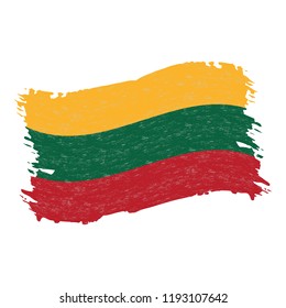 Flag of Lithuania, Grunge Abstract Brush Stroke Isolated On A White Background. Vector Illustration. National Flag In Grungy Style. Use For Brochures, Printed Materials, Logos, Independence Day