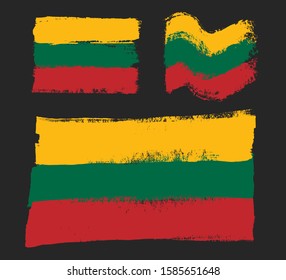 Flag of Lithuania. Grunge brush strokes design. National Lithuanian symbol. Painted texture. Straight and flying, wave shapes. 