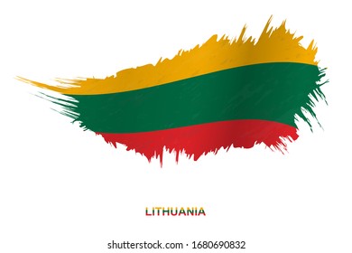 Flag of Lithuania in grunge style with waving effect, vector grunge brush stroke flag.