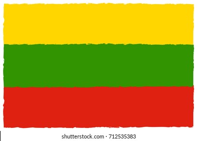 Flag of Lithuania. Hand Painted with Brush. Vector Illustration.