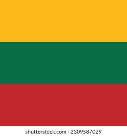 La bandera de Lituania. Icono de marca. Color estándar. Bandera cuadrada. Ilustración del equipo. Ilustración digital. Ilustración vectorial.
