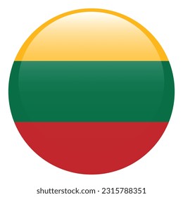 The flag of Lithuania. Flag icon. Standard color. A round flag. 3d illustration. Computer illustration. Digital illustration. Vector illustration.