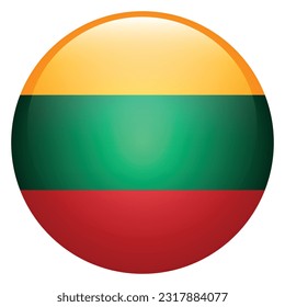 The flag of Lithuania. Flag icon. Standard color. The round flag. 3d illustration. Computer illustration. Digital illustration. Vector illustration.