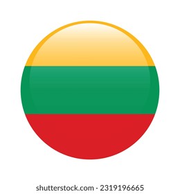 The flag of Lithuania. Flag icon. Standard color. A round flag. 3d illustration. Computer illustration. Digital illustration. Vector illustration.