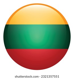 The flag of Lithuania. Flag icon. Standard color. The round flag. 3d illustration. Computer illustration. Digital illustration. Vector illustration.