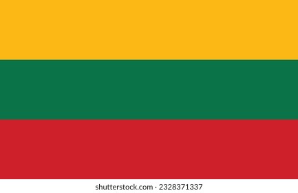 The flag of Lithuania. Flag icon. Standard color. Standard size. A rectangular flag. Computer illustration. Digital illustration. Vector illustration.