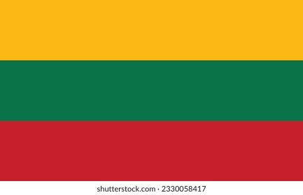 The flag of Lithuania. Flag icon. Standard color. Standard size. A rectangular flag. Computer illustration. Digital illustration. Vector illustration.