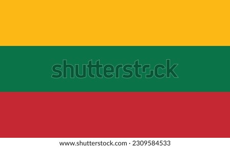 The flag of Lithuania. Flag icon. Standard color. Standard size. Rectangular flag. Computer illustration. Digital illustration. Vector illustration.