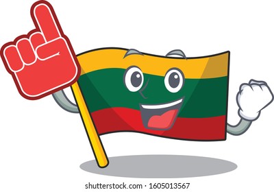 Flag lithuania mascot cartoon style holding a Foam finger
