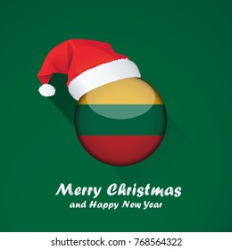 Flag of lithuania. Merry Christmas and happy new year background design with glossy round Flag of lithuania. vector illustration.