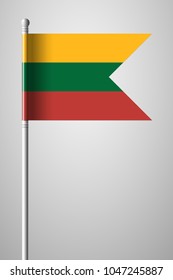 Flag of Lithuania. National Flag on Flagpole. Isolated Illustration on Gray Background