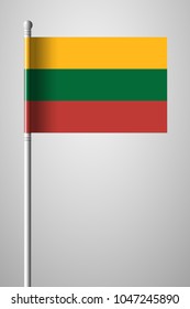 Flag of Lithuania. National Flag on Flagpole. Isolated Illustration on Gray Background