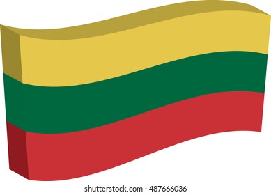 Flag of Lithuania, officially the Republic of Lithuania. Vector illustration of a stylized flag. The slit in the paper with shadows. Element for infographics.
