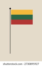 Bandera de Lituania en un asta de bandera simple, un ícono de Vector que representa un símbolo nacional europeo..