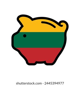 Flag of Lithuania, piggy bank icon, vector symbol.