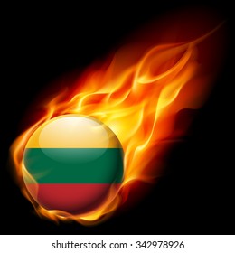 Flag of Lithuania as round glossy icon burning in flame