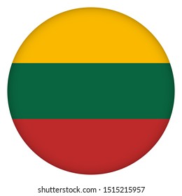 Flag of Lithuania round icon, badge or button. Lithuanian national symbol. Template design, vector illustration. 