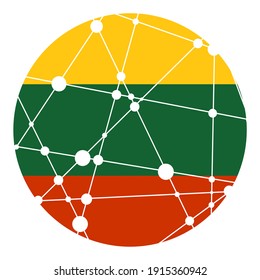 Flag of the Lithuania. Round shape. Molecule and communication background. Connected lines with dots.