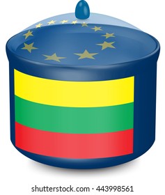 Flag of Lithuania. Saucepan with a translucent cover. The symbol of the European Union. 3D illustration isolated on white background.